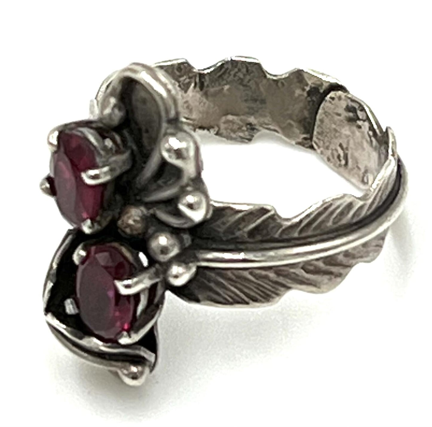 Rubies Set in Sterling Silver Native Floral & Feather Ring