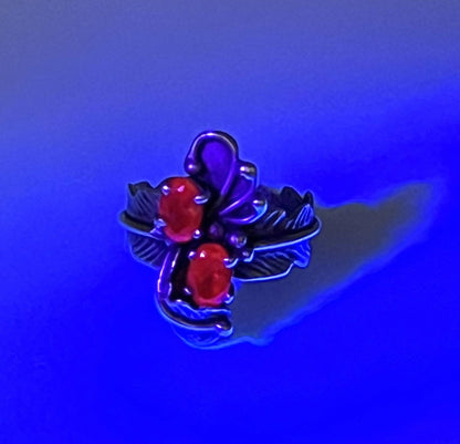Rubies Set in Sterling Silver Native Floral & Feather Ring