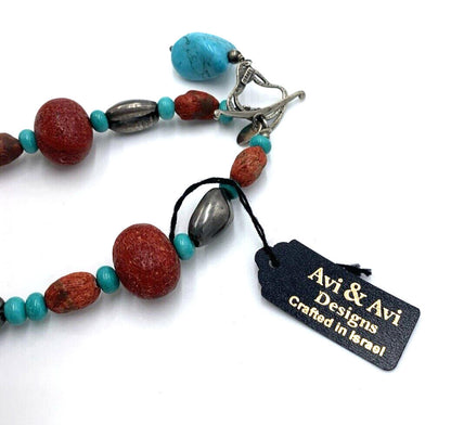 Avi Soffer Israel 925 Silver Turquoise Coral Necklace NWT