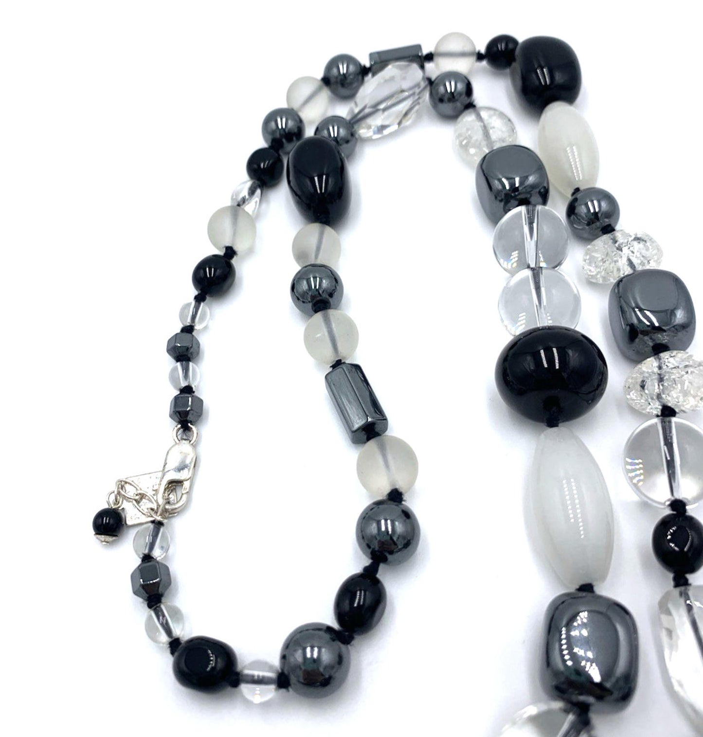 Nate & Etan Agate Crystal Hematite Gemstone Beaded Sterling Silver Necklace 30"
