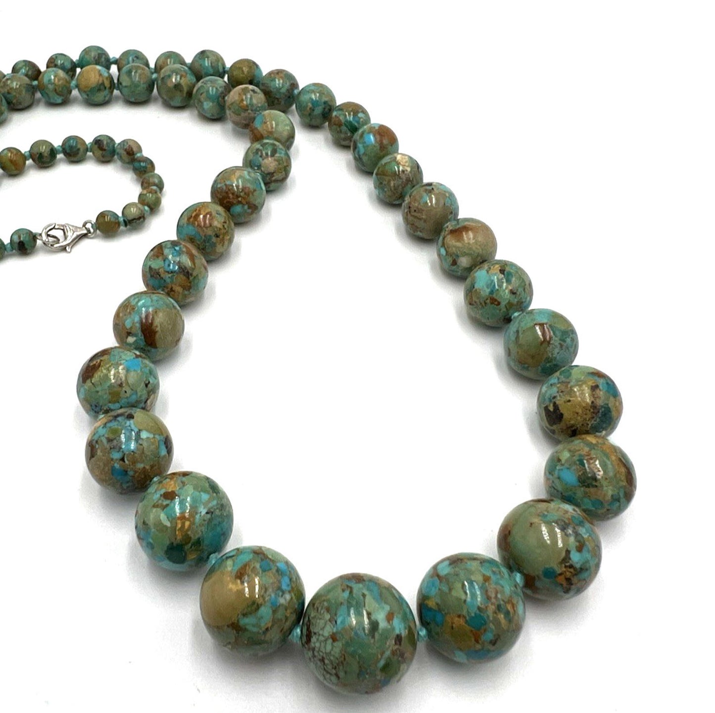 Dennis Kalisteo Navajo Turquoise Sterling Silver Artisan Graduated Necklace 34"