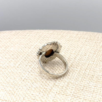 New Old Stock Native American Orange Spiny Oyster Turquoise Ring Sterling Silver