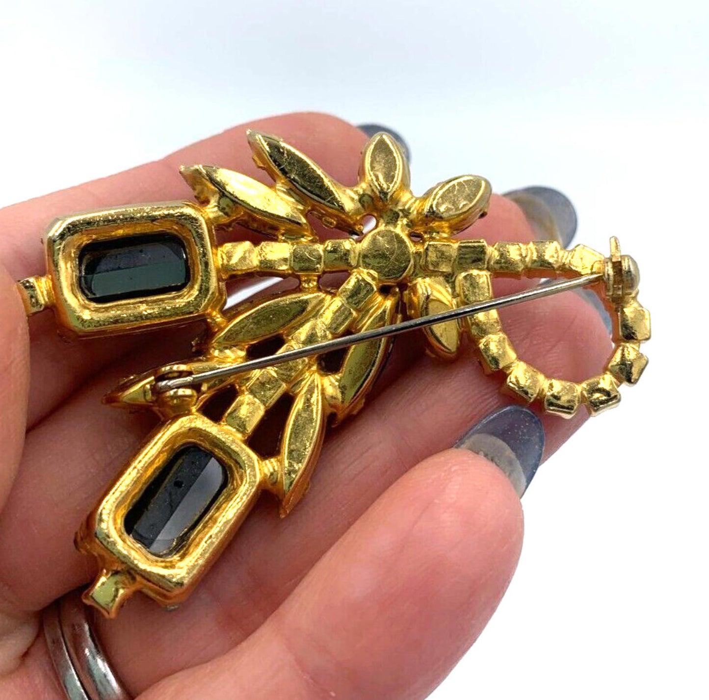 Verified Juliana Book Piece Faceted Blue Rhinestone Gold Tone Brooch Rare