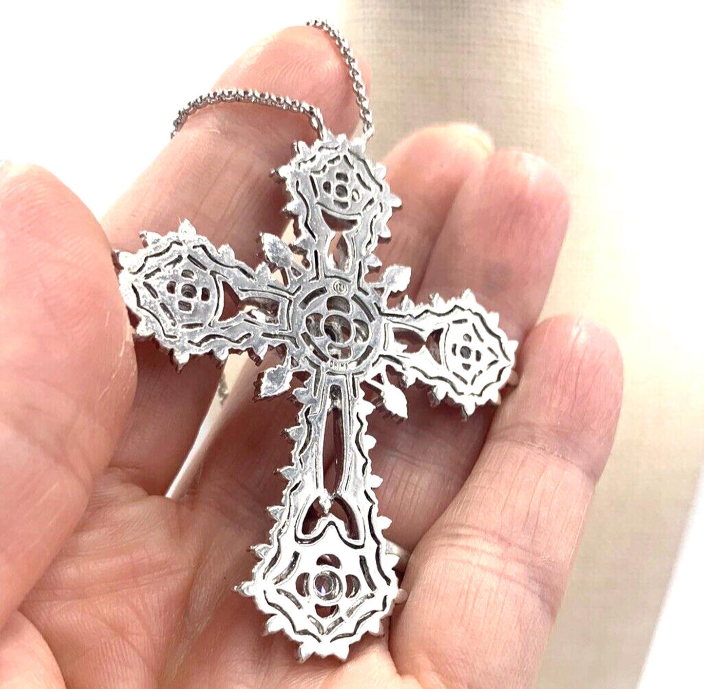 Vintage QVC Nadri Pave CZ Silver Tone Cross Limited Edition Necklace 16”