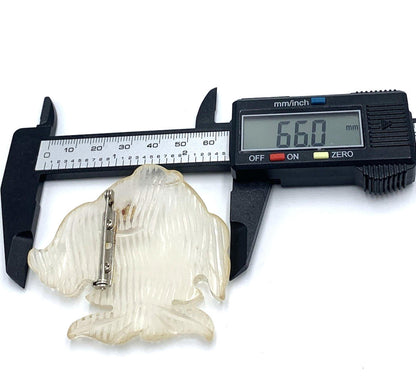 Vintage New Old Stock Clear Reversed Hand Carved Lucite Fish Brooch/Pin Red Eye