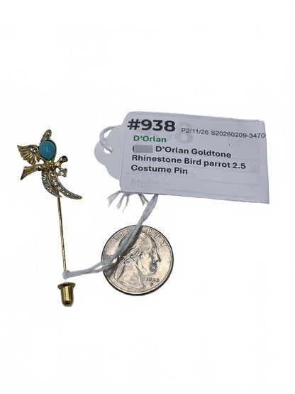 D’Orlan Goldtone Rhinestone Laquered parrot 2.5" CJ Pin