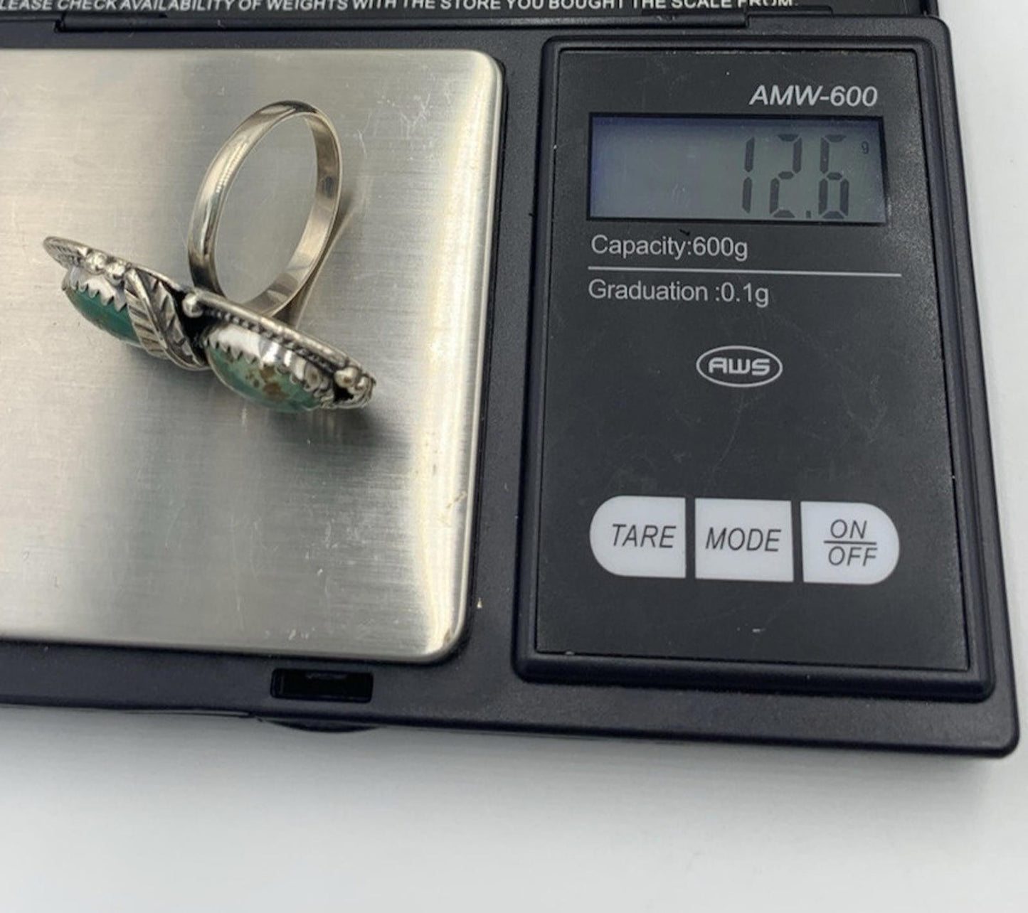 New Old Stock Vintage Sterling Silver Navajo Two Green Turquoise Stone Ring 10