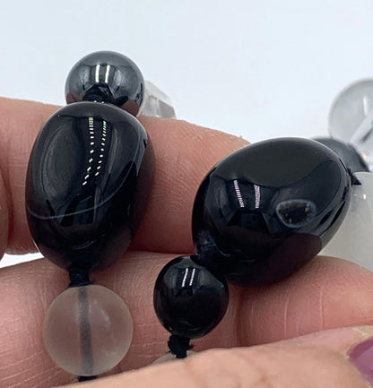 Nate & Etan Agate Crystal Hematite Gemstone Beaded Sterling Silver Necklace 30"