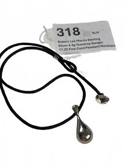 RLM Robert Lee Morris Sterling Silver Teardrop Dangle Cord Pendant/Necklace