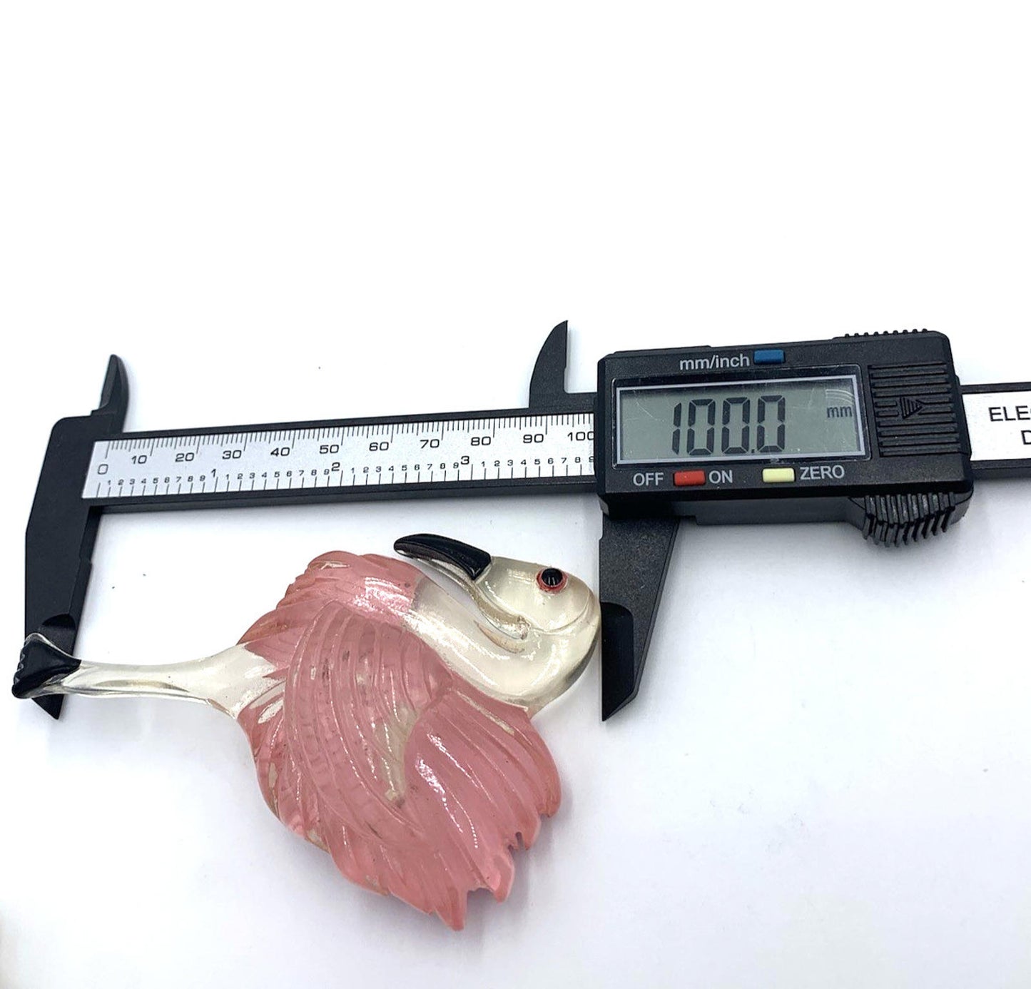 Vintage Flamingo Reverse Etched Pink Clear Black Large Brooch/Pin Lucite Bird