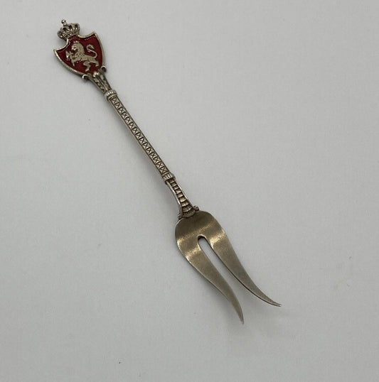 ANTIQUE Marius Hammer 930 Silver Coats of Arms NORWAY Crest Crown Lion FORK