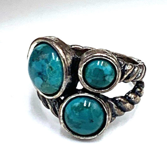 Didae Shablool Israel 3 Stone Turquoise Sterling Silver Braided Band Ring 7.75