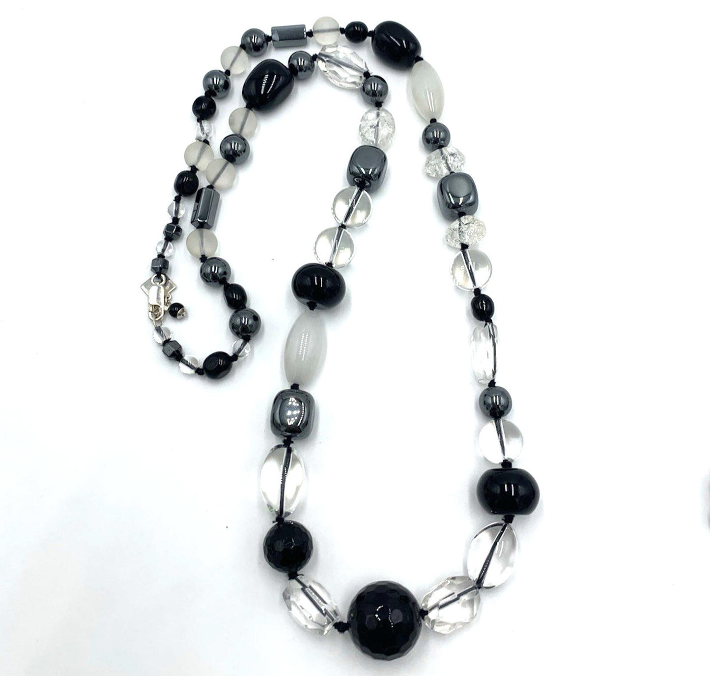 Nate & Etan Agate Crystal Hematite Gemstone Beaded Sterling Silver Necklace 30"