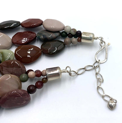 New Old Stock Jay King DTR Multi Color Jasper Sterling Silver 3 Strand Necklace