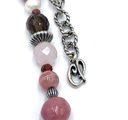 Carolyn Pollack Vintage Smoky Quartz Pink Rhodonite Sterling Bead Necklace