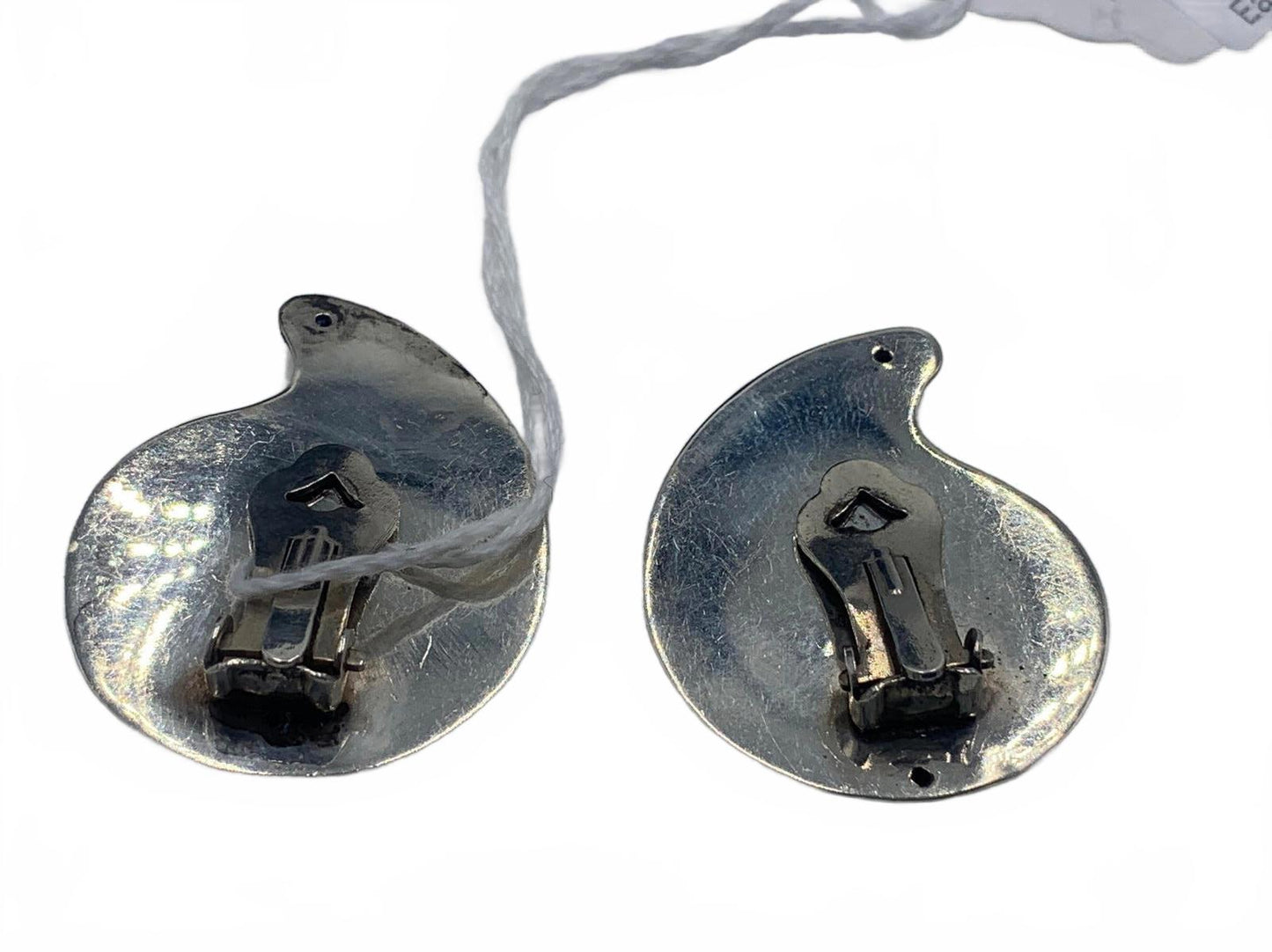 Large Sterling Silver Nautilus Motif Clip-On Earrings