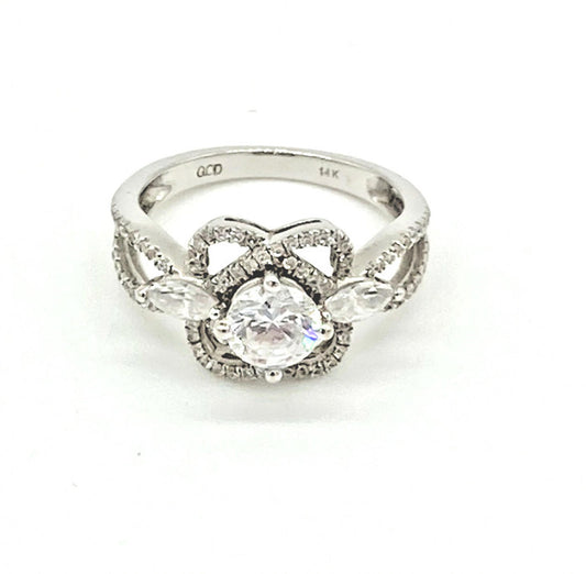 14K White Gold Cubic Zirconia CZ Cocktail Statement Ring 3.7 Grams Size 6.75 QCD