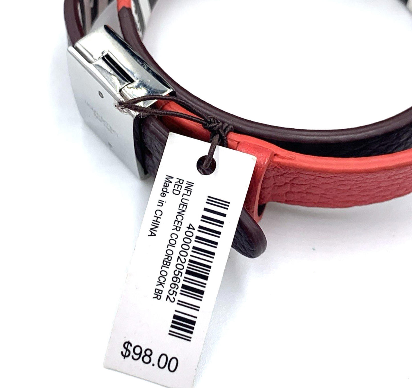 Henri Bendel Two Tone Red Brown Leather Wrap Bracelet Silver Tone Clasp