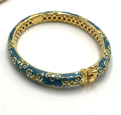 NWOT Lauren G Adams Bangle Bracelet Ring Lot  Cream Blue Enamel Moroccan Style