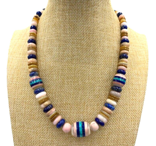 DTR Jay King Lapis Lazuli Agate Inlay Turquoise Bead Chunky Graduated Necklace