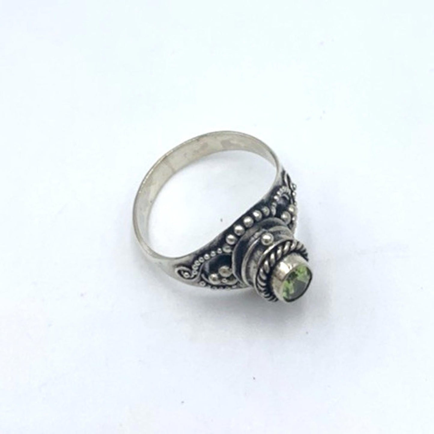 Vintage Aer Deco Style Peridot Poison Pill Box Hinged Sterling Silver Ring 6.75