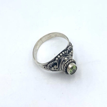 Vintage Aer Deco Style Peridot Poison Pill Box Hinged Sterling Silver Ring 6.75
