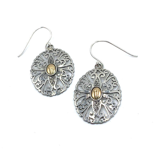 Designer Sterling Silver 18k Accent Filigree Oval Dangle Large Earrings