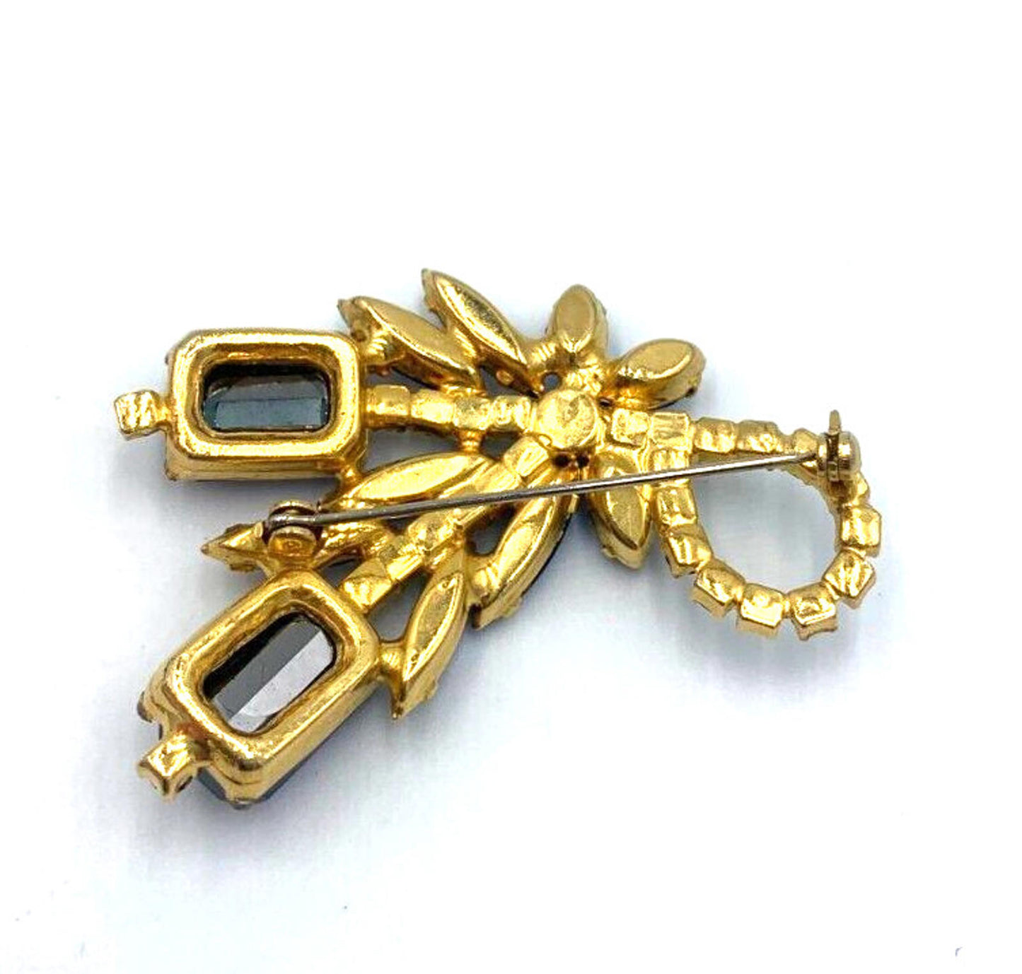 Verified Juliana Book Piece Faceted Blue Rhinestone Gold Tone Brooch Rare