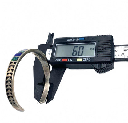 TEME New Mexico Navajo Vintage Inlaid Opal Lapis Open Cuff Bracelet 6.25"