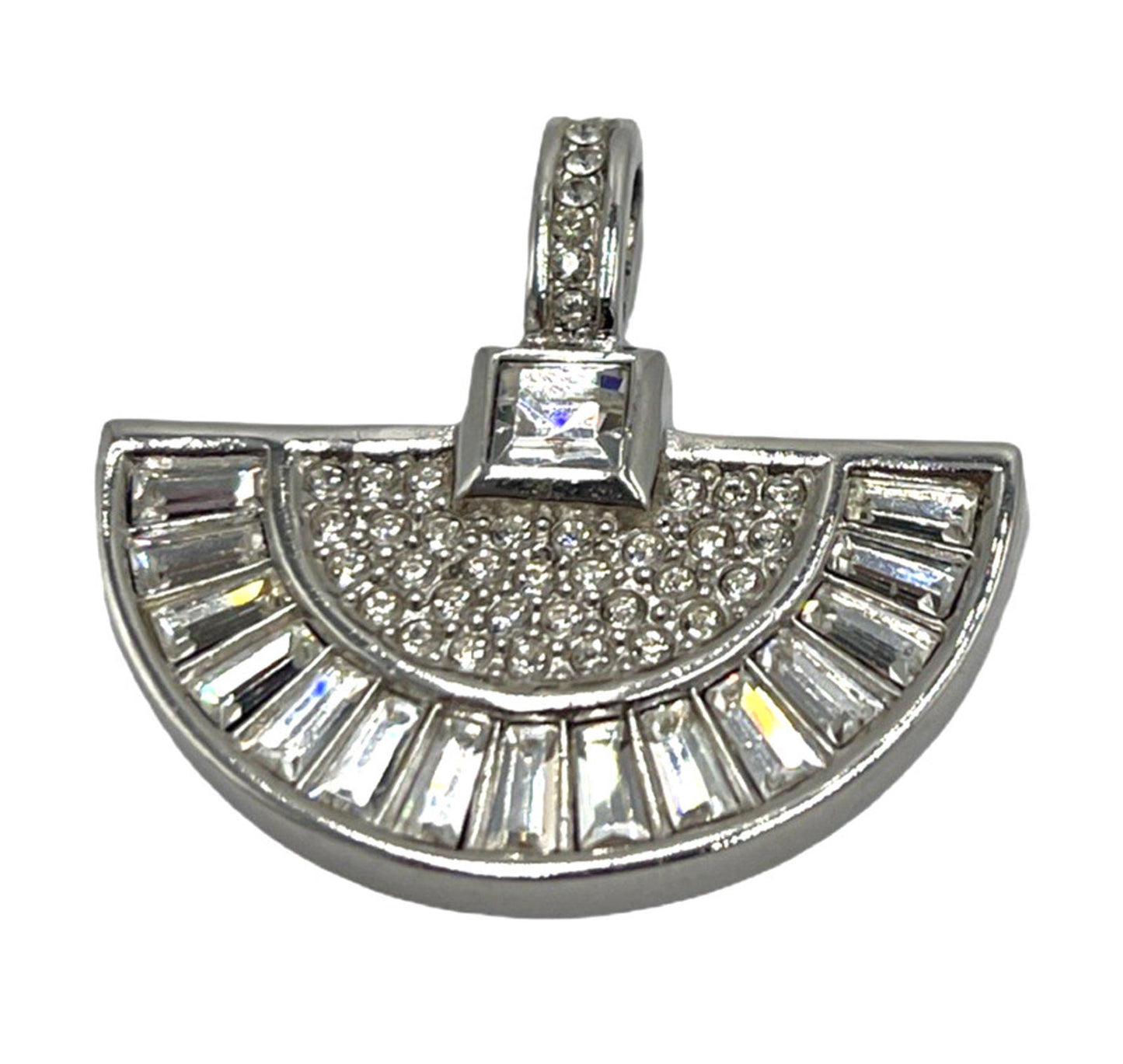 Art Deco Style Vintage Christian Dior Rhinestone Silver Tone 1990s Pendant Rare