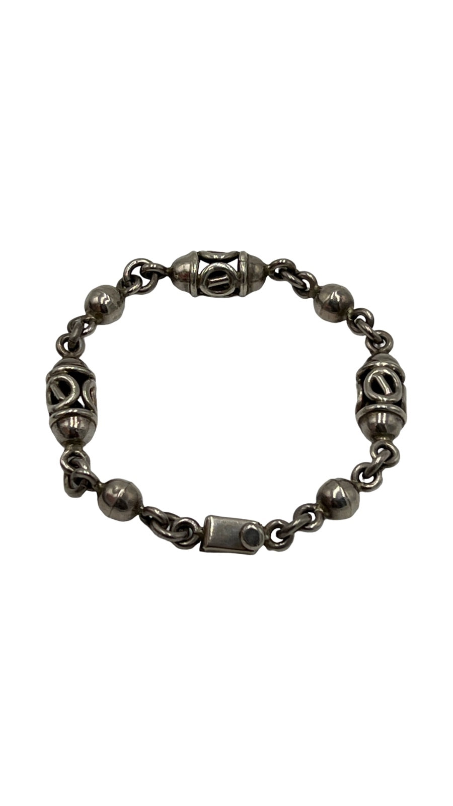 Taxco Sterling Silver Beaded Open Link Ornate Bracelet