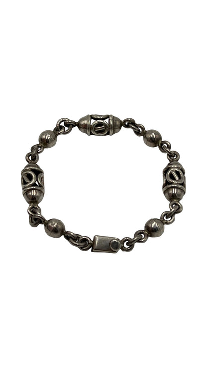 Taxco Sterling Silver Beaded Open Link Ornate Bracelet