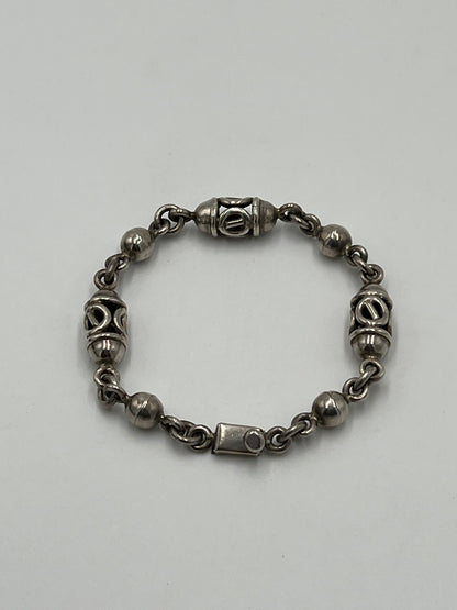 Taxco Sterling Silver Beaded Open Link Ornate Bracelet