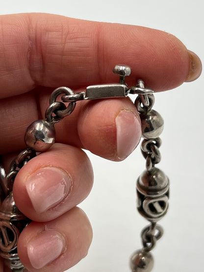 Taxco Sterling Silver Beaded Open Link Ornate Bracelet