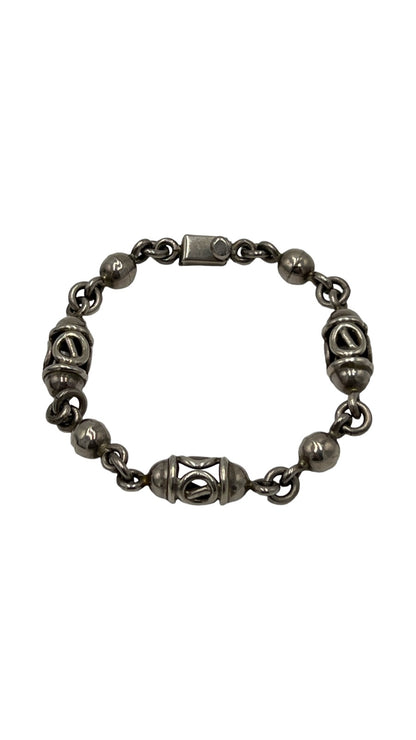 Taxco Sterling Silver Beaded Open Link Ornate Bracelet