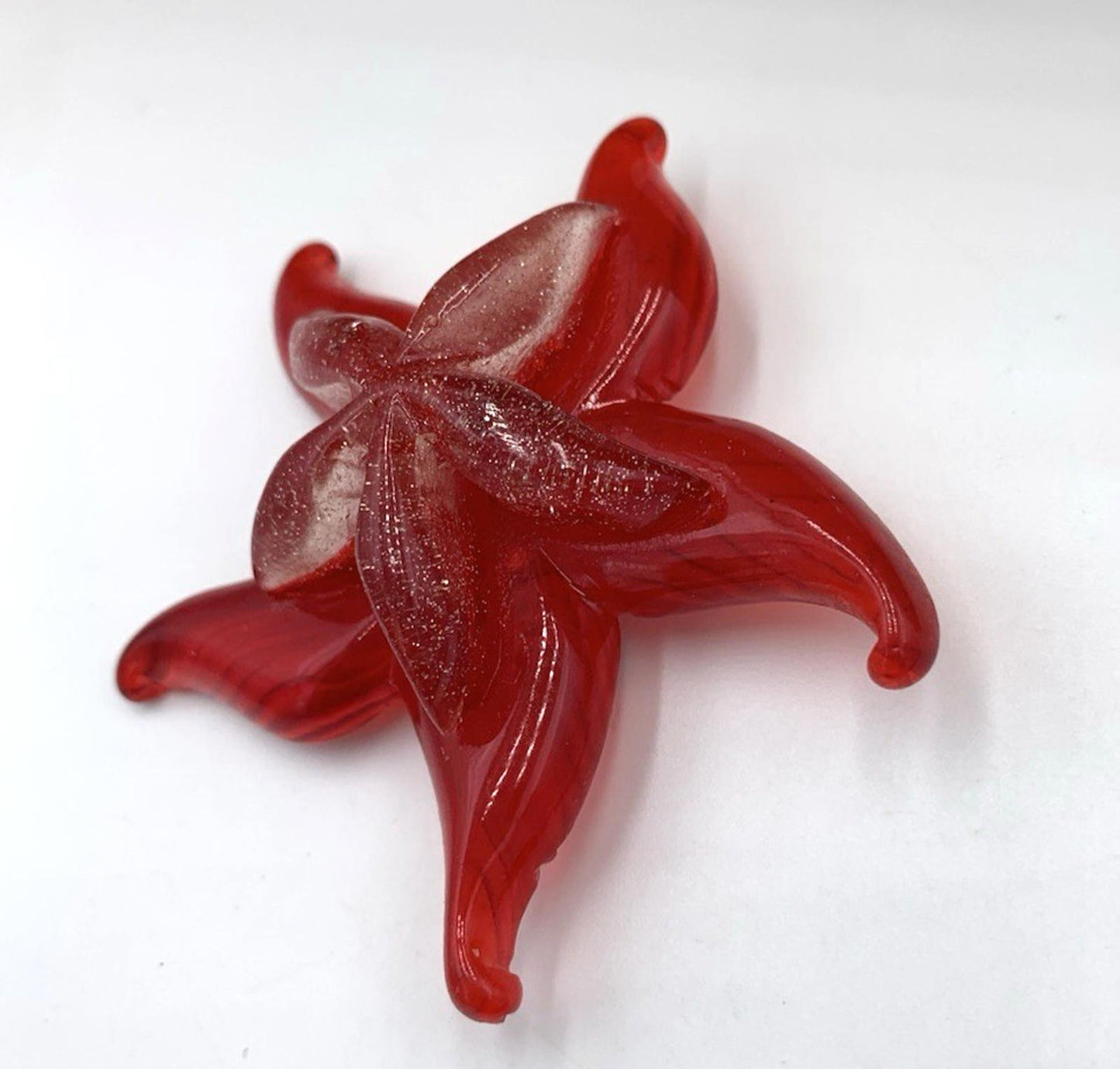 Vintage Midcentury Red Layered Lucite Glitter Red Starfish Pin/Brooch RARE