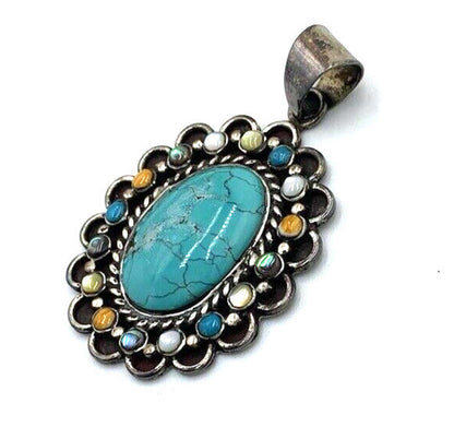 Vintage David R Freeland DRF Large Turquoise Pendant Multi stone Signed Rare