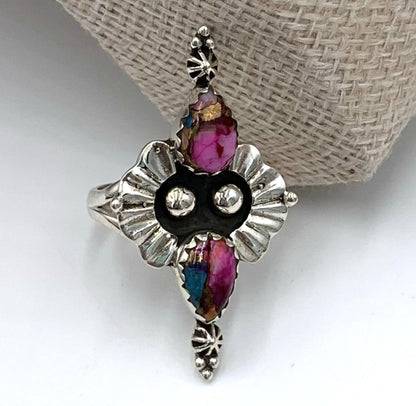 New Old Stock Native American Kingman Pink Dahlia Turquoise Sterling Silver Ring