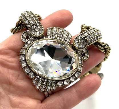 Heidi Daus Chain of Event Clear Large Crystal Chain Necklace Runway