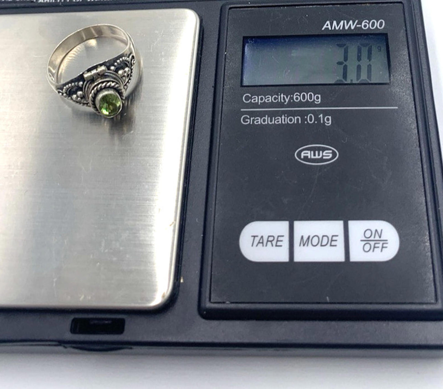 Vintage Aer Deco Style Peridot Poison Pill Box Hinged Sterling Silver Ring 6.75