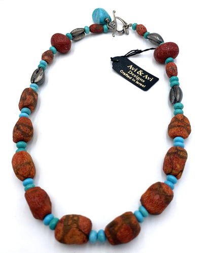 Avi Soffer Israel 925 Silver Turquoise Coral Necklace NWT