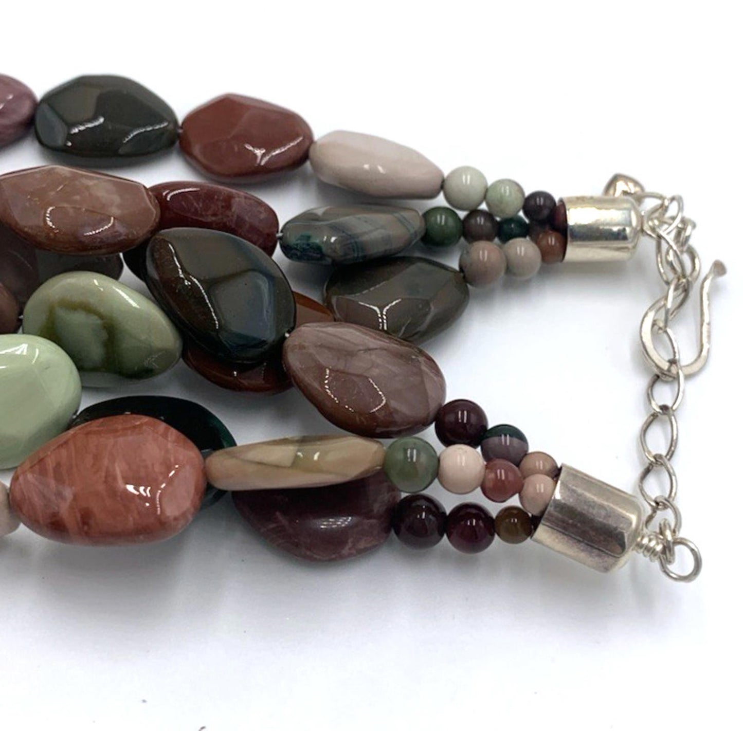 New Old Stock Jay King DTR Multi Color Jasper Sterling Silver 3 Strand Necklace