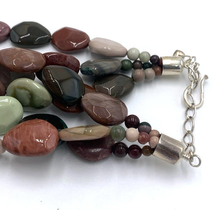 New Old Stock Jay King DTR Multi Color Jasper Sterling Silver 3 Strand Necklace