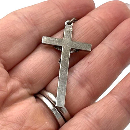 VINTAGE DIROMA Ball Bead Sterling Silver Rosary Crucifix Mary Medal Necklace