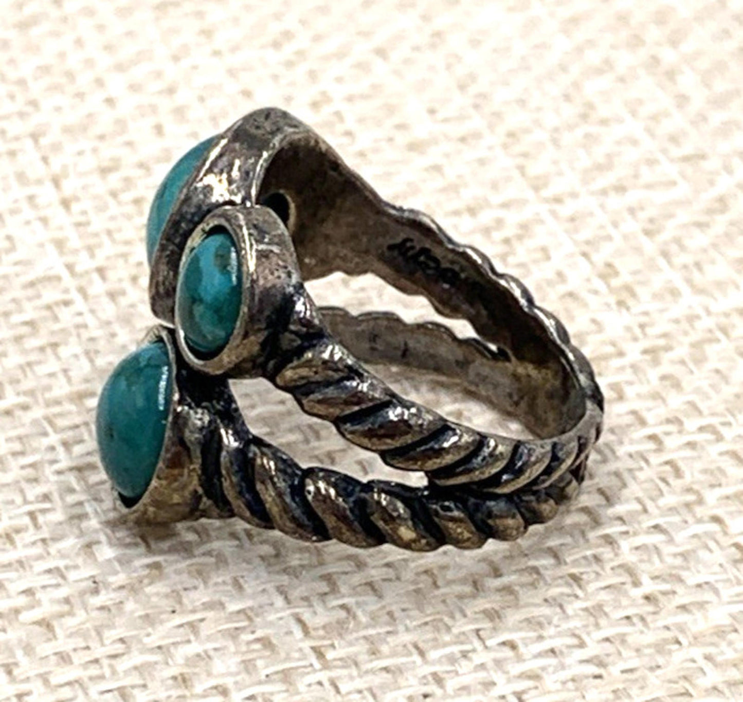 Didae Shablool Israel 3 Stone Turquoise Sterling Silver Braided Band Ring 7.75