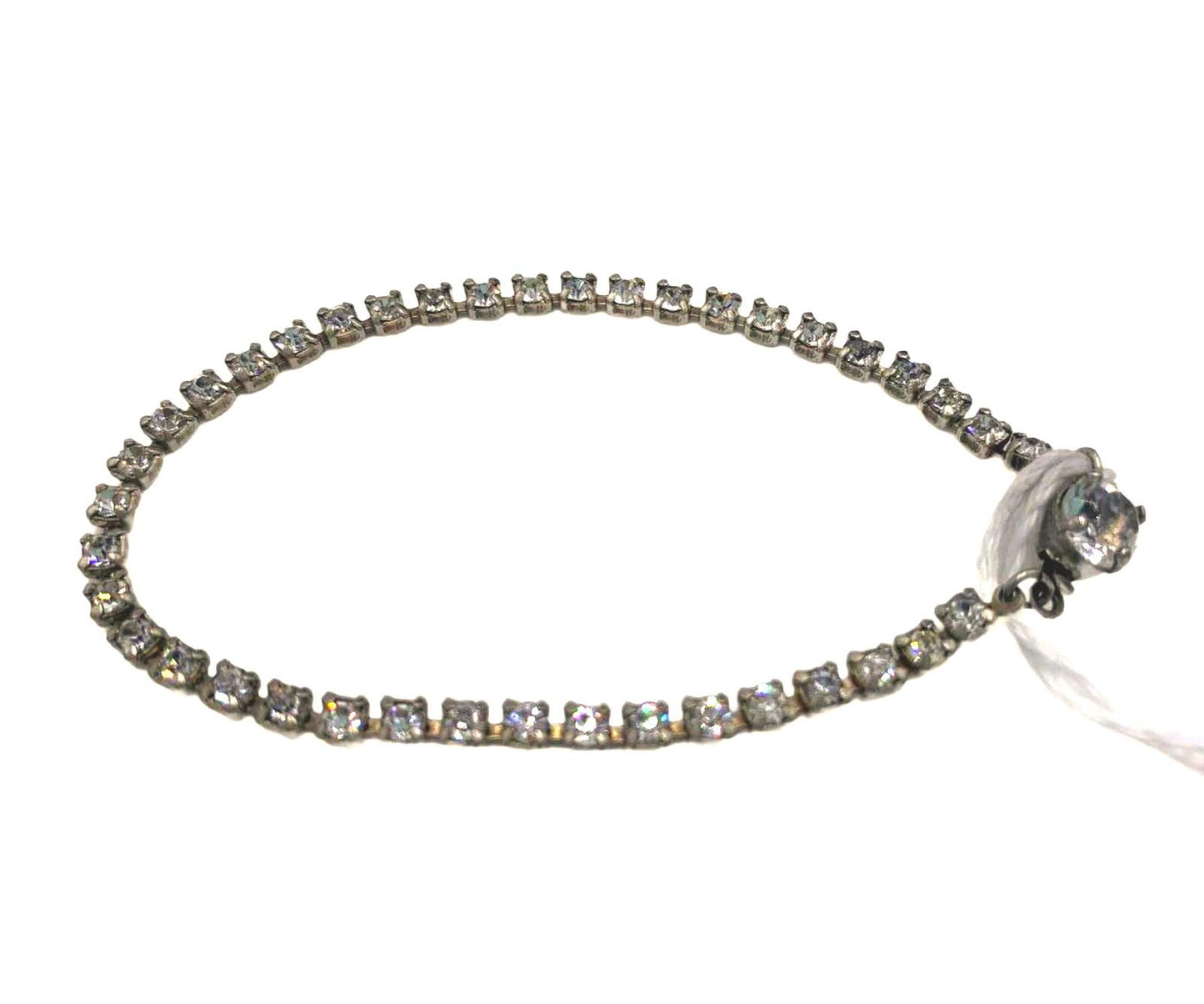 Unsigned Silvertone 3g White Rhinestone Tennis 6.75" CJ Bracelet