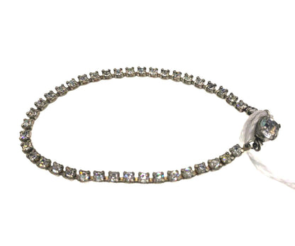 Unsigned Silvertone 3g White Rhinestone Tennis 6.75" CJ Bracelet