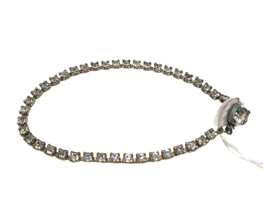 Unsigned Silvertone 3g White Rhinestone Tennis 6.75" CJ Bracelet