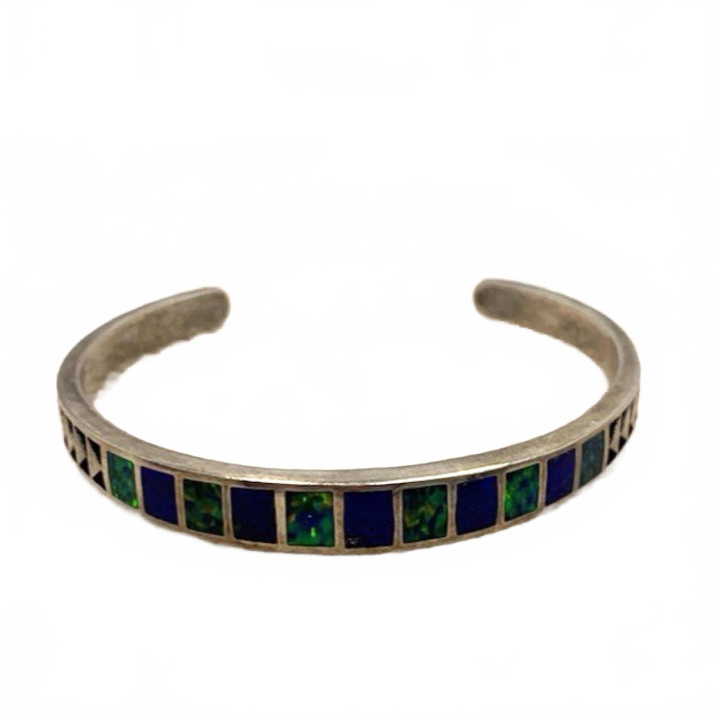 TEME New Mexico Navajo Vintage Inlaid Opal Lapis Open Cuff Bracelet 6.25"