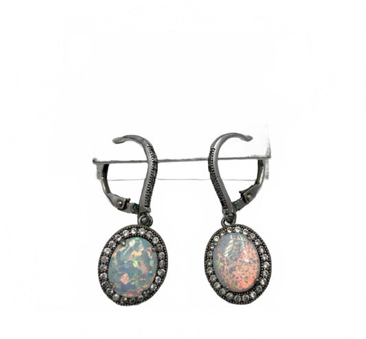 EJI Sterling Silver Opal & Diamond Dangle Earrings